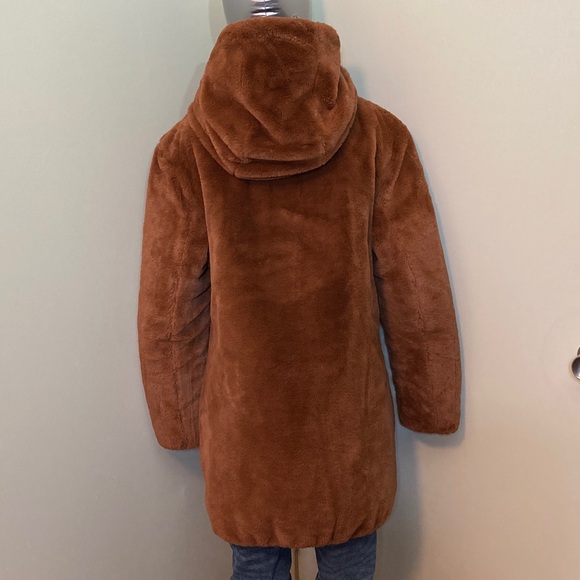 Reversible Hooded Long Coat - Brown - Picture 5 of 15